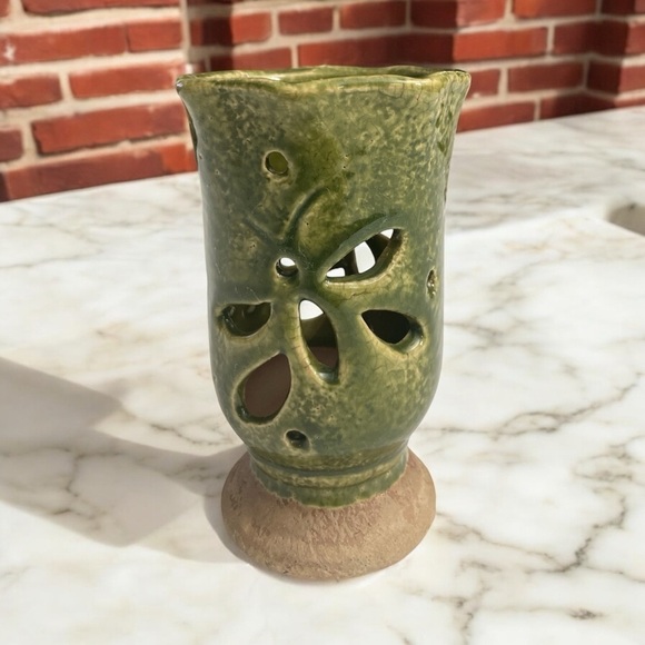 Green Ceramic Cut out Vase | Candle Holder - Picture 1 of 9